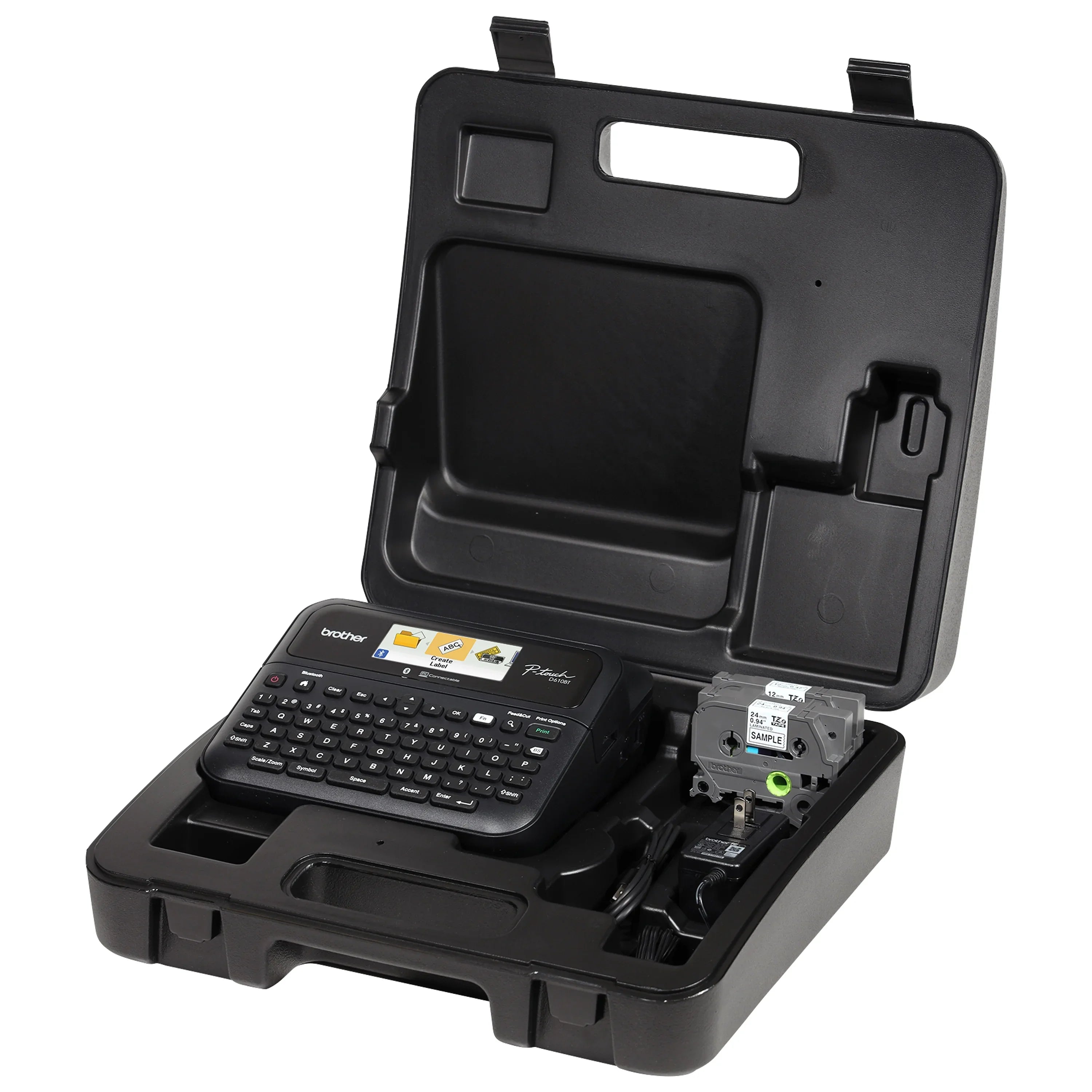 Brother P-touch Business Professional Connected Label Maker PT-D610BTVP with Bluetooth® Connectivity, includes carry case and 4m Black Print on Clear Sample Label Tape ~1/2” (12mm).
