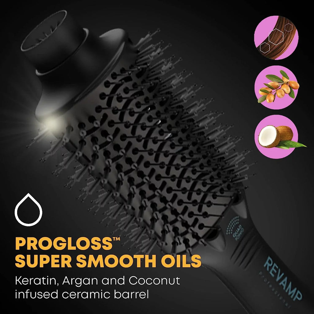 Revamp Progloss Perfect Blow Dry Volume & Shine Hot Air Styler – Hair Dryer Brush Wet or Dry Styling – Ceramic Barrel Infused with Progloss Oils Frizz-Free Shine – Auto-Off & 9’ Swivel Cord