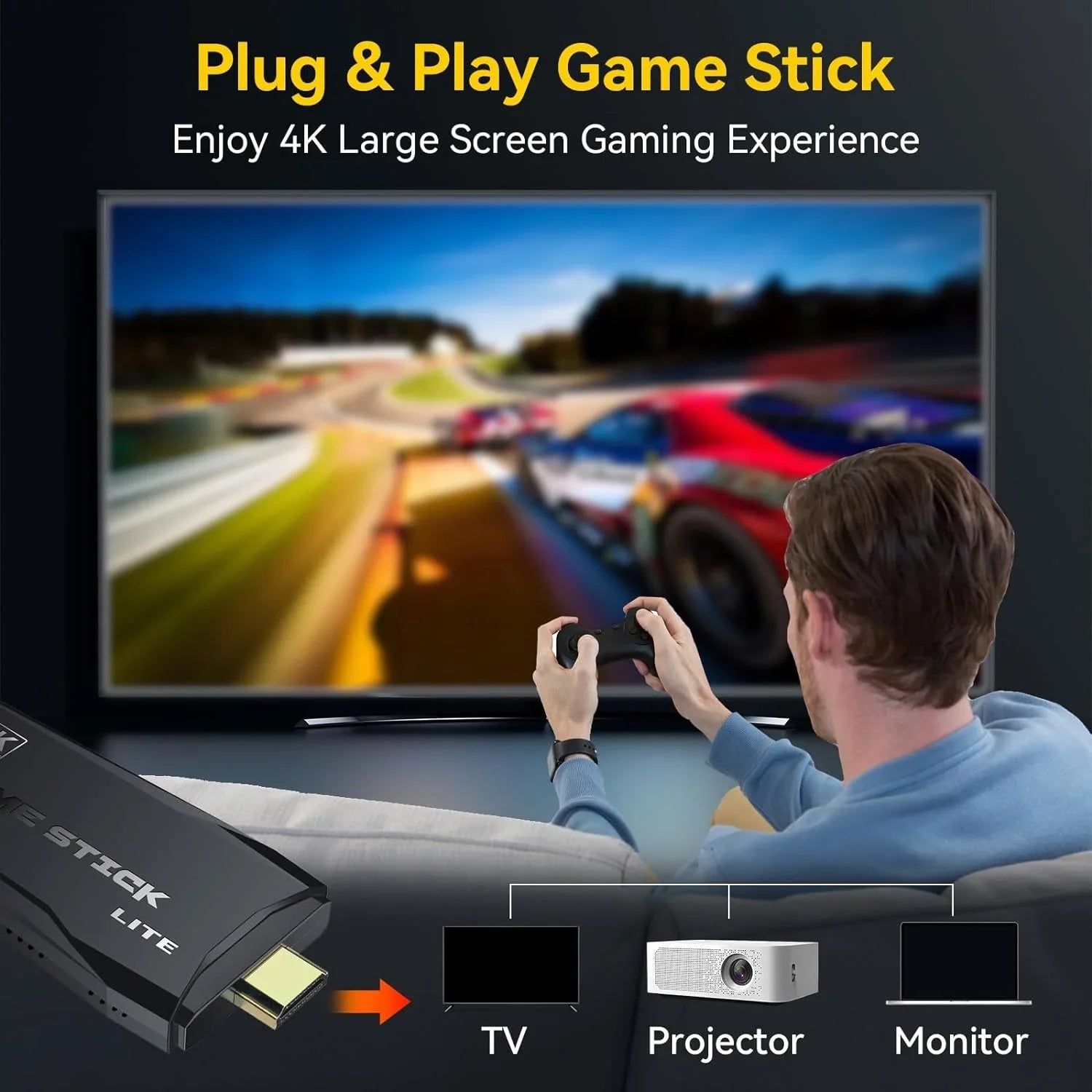 Retro Game Console Stick, 64G Nostalgia Game Stick with 20000+ Video Games, 9 Emulator Console Plug and Play TV, Retro Play with Arcade/Maze, 4K HD Output, 2.4GHz Wireless Controllers