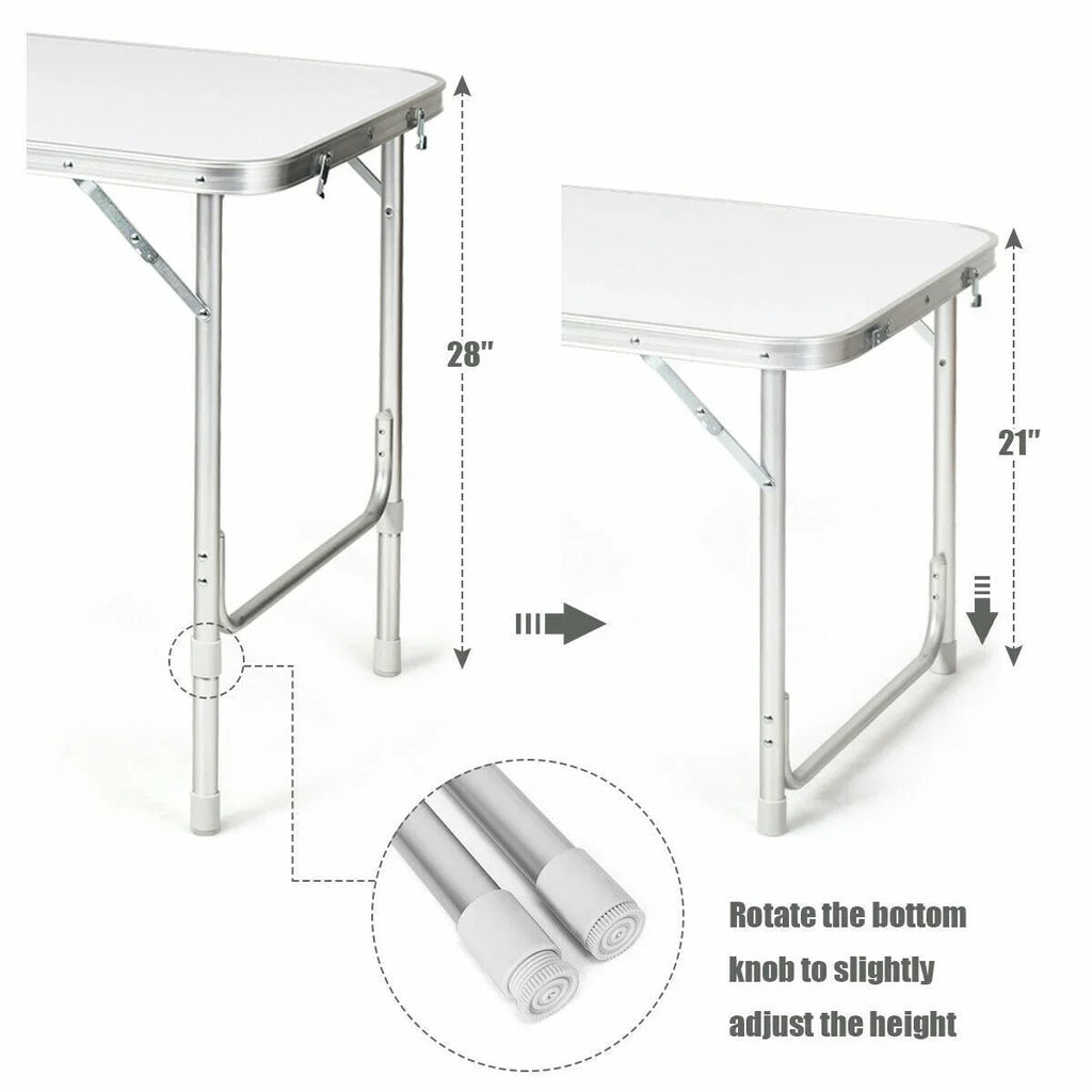 Grey Folding Camping Table with Height Adjustable Aluminum Frame and Storage Organizer