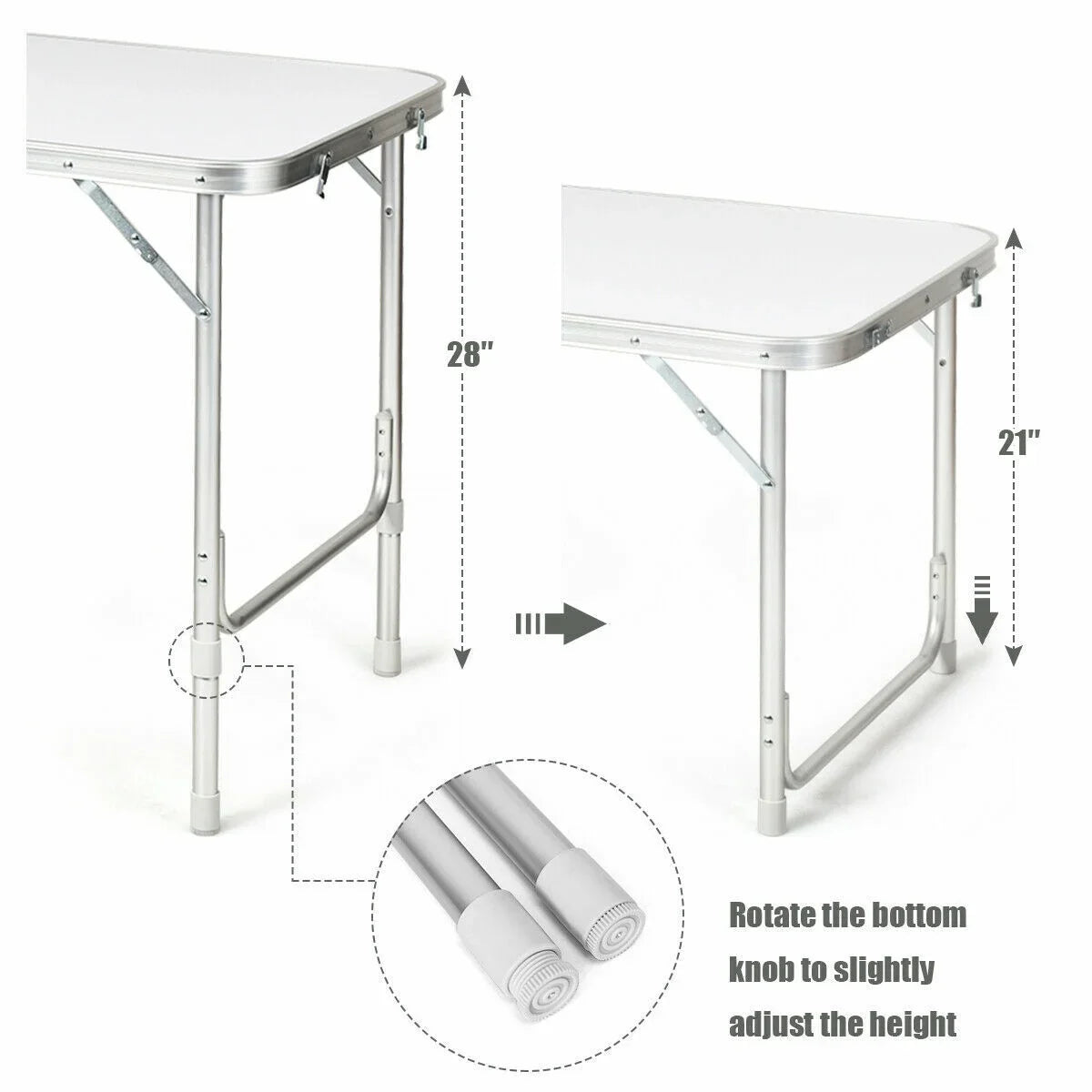 Grey Folding Camping Table with Height Adjustable Aluminum Frame and Storage Organizer