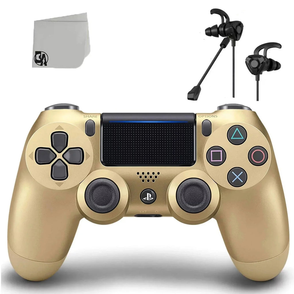 Like New PlayStation 4 DualShock Wireless Gold Controller with Earbuds BOLT AXTION Bundle