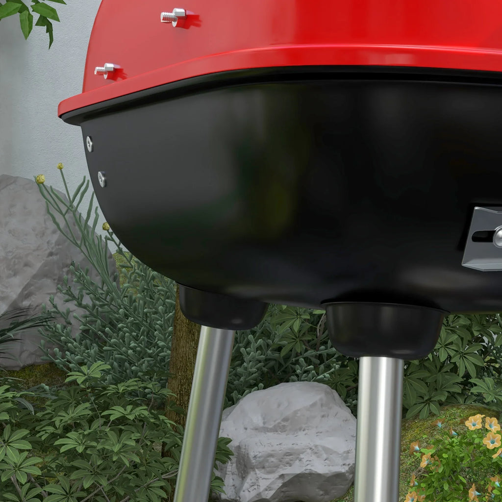 Outsunny Portable Charcoal Grill with Wheels Bottom Shelf Picnic, Red