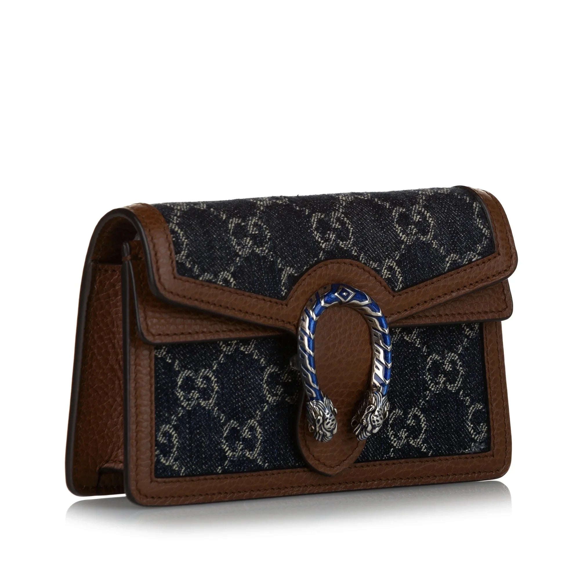 Women Pre-Owned Authenticated Gucci Super Mini GG Dionysus Crossbody Bag Denim Fabric Blue