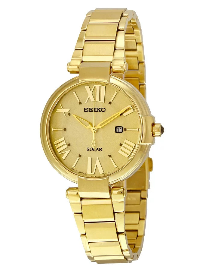 Seiko Solar Champagne Dial Gold-tone Ladies Watch SUT176