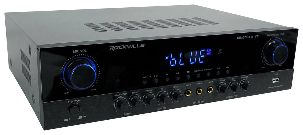 Rockville SINGMIX 5 Bluetooth Home Receiver Amp+(4) 8" Black Ceiling Speakers