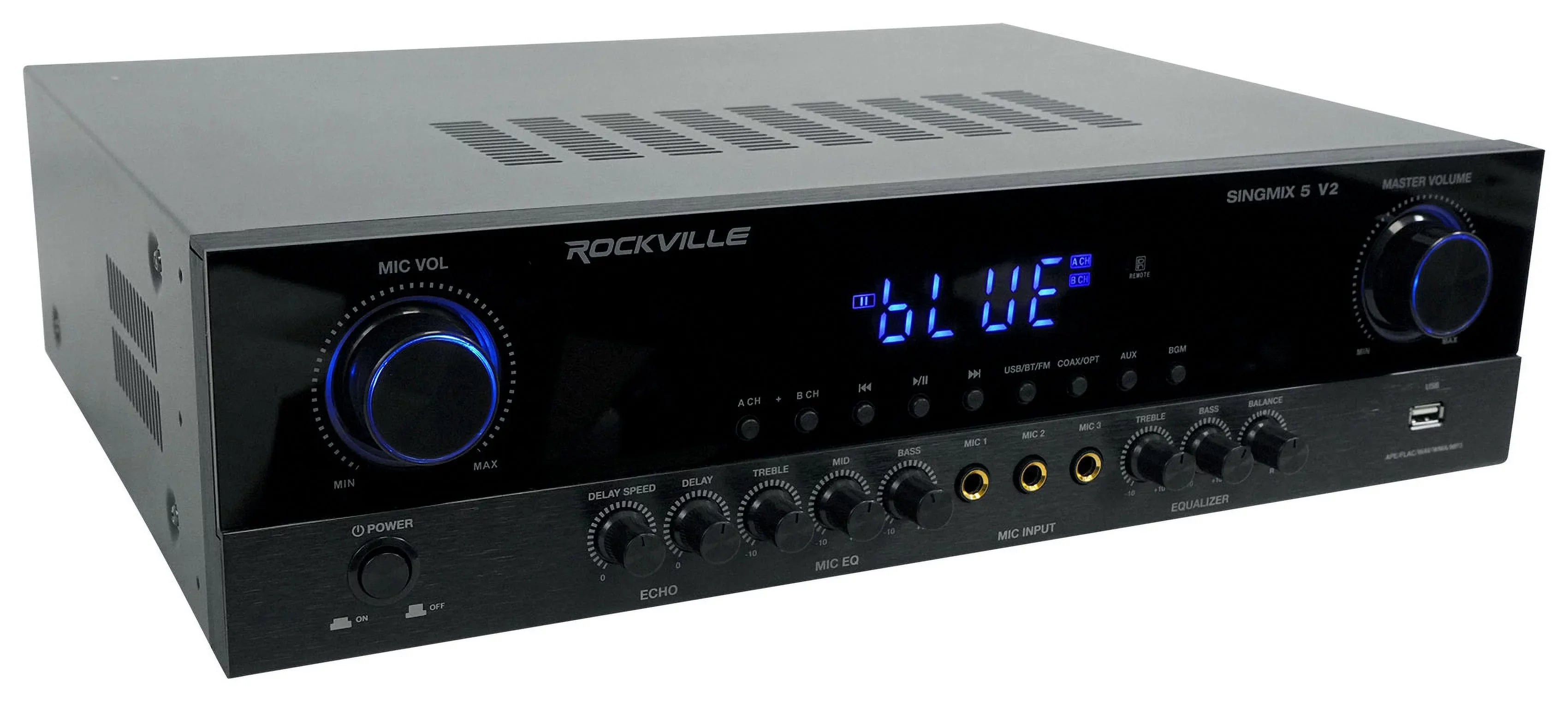 Rockville SINGMIX 5 Bluetooth Home Receiver Amp+(4) 8" Black Ceiling Speakers