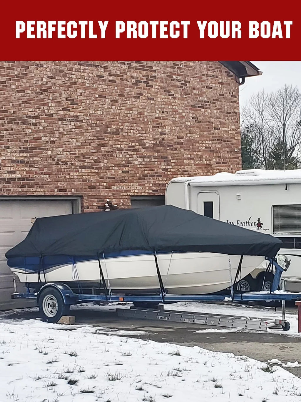 AngLink 17 - 19 ft Waterproof Craft Coating - Heavy Duty 600D Polyester Oxd All Protection Bass Runabout Craft Protection Strong and Trailerable, Fit Fishing Ship V-Hull TRI-Hull | Black