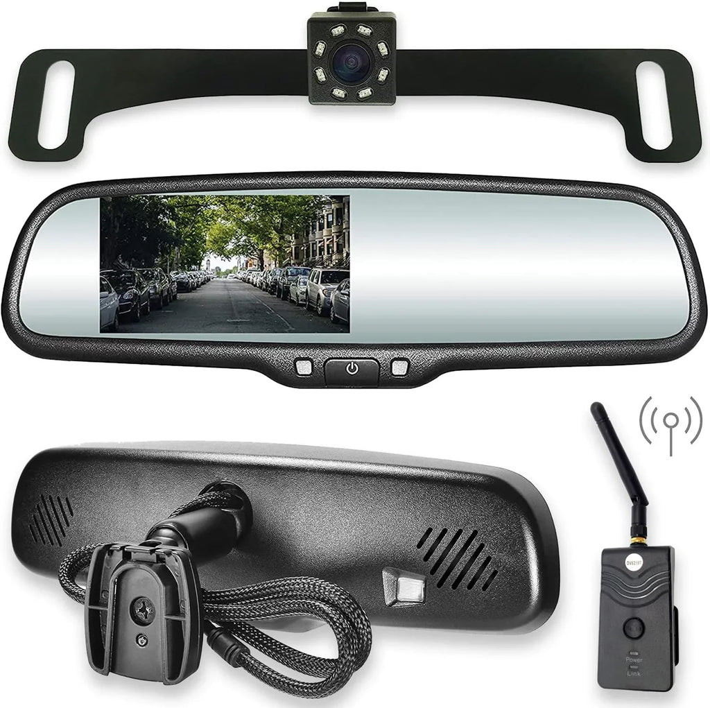 Master Tailgaters OEM Rear View Mirror with 4.3” LCD Screen, Wireless Transmitter & Waterproof 170° LED Backup Camera Kit - Universal Fit All Cars