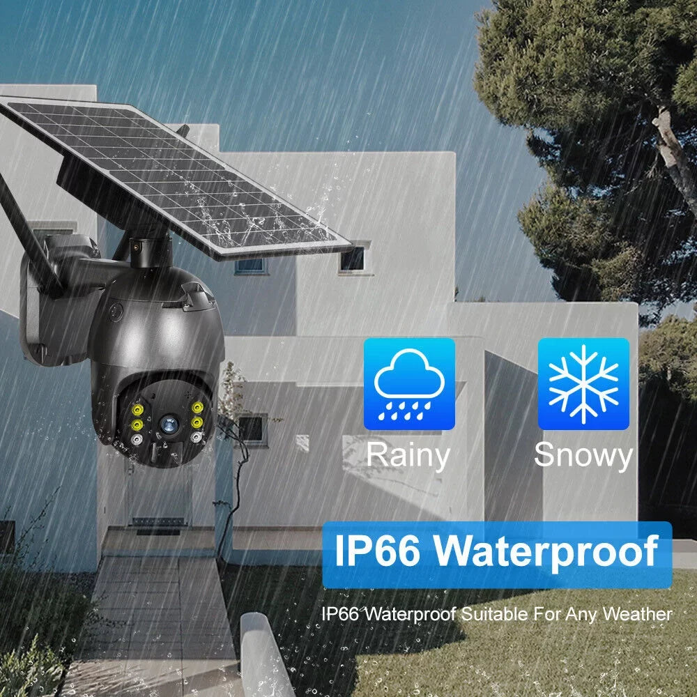 DFITO Wireless Solar Security Camera, 1080P HD Outdoor Camera WIFI PTZ Surveillance Security Camera CCTV IP66 Waterproof, AI Human Detection, 2-Way Audio, PIR Motion Detection