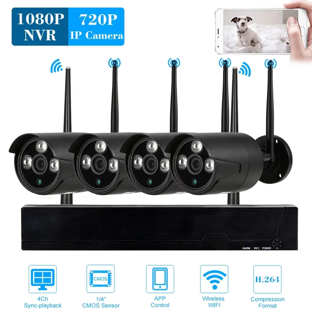 Dadypet 4CH 1080P WiFi NVR Kit with 4pcs Wireless IP Camera CCTV System