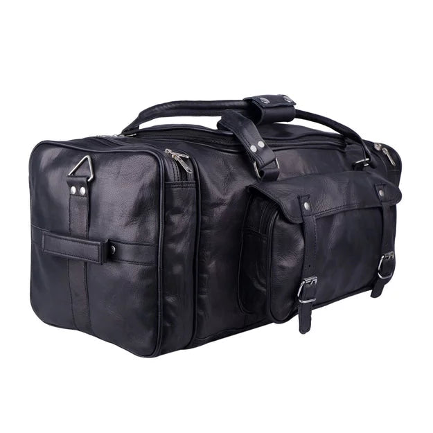 MaheTri 30" Black Leather Travel Duffel Weekender Bag Carry-on Overnight Bag Sports Duffel bag For men and Women
