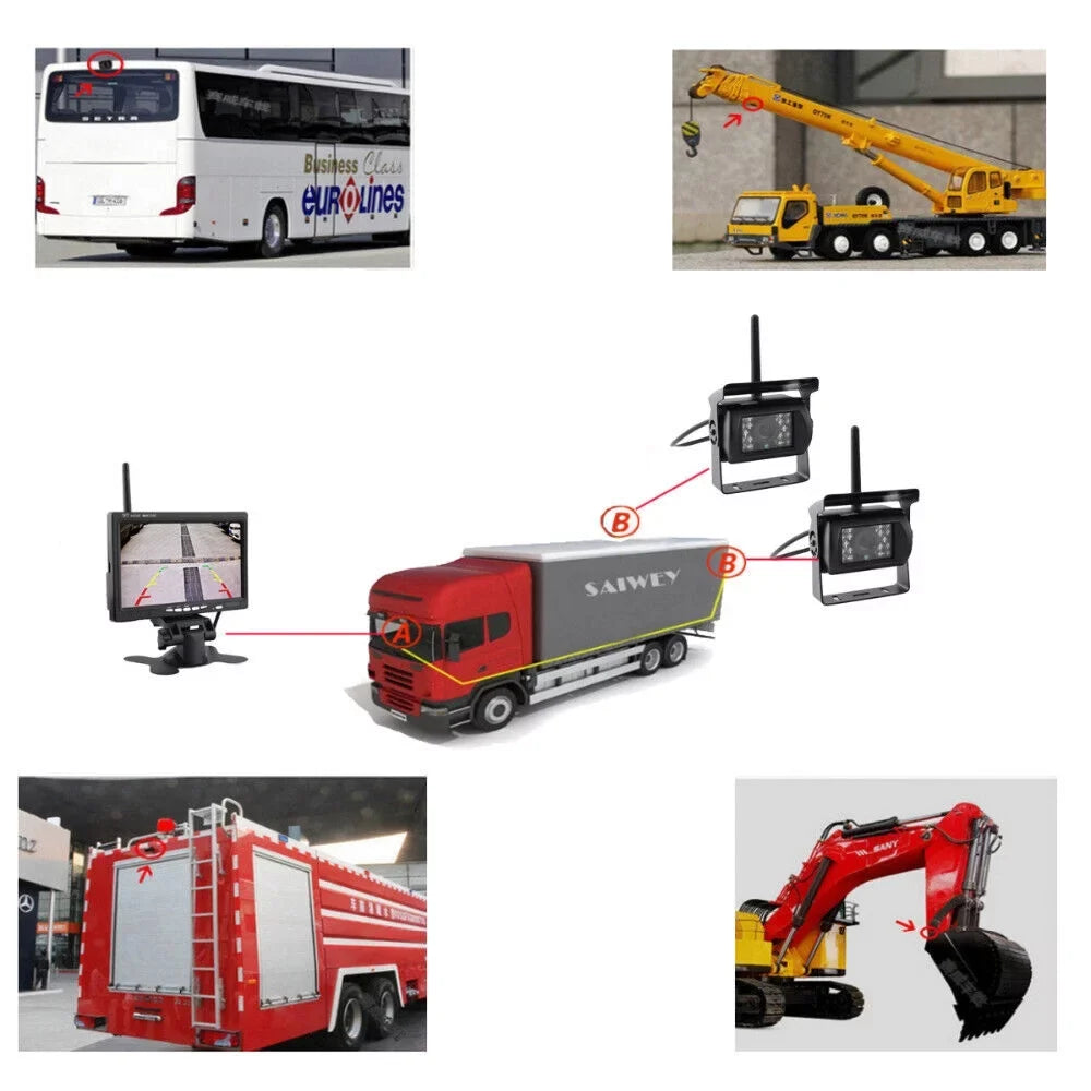 Backup Camera with Monitor Kit, 2pcs Waterproof 18 IR LED Night Vision Reverse Camera + 7" Rear View Monitor Vehicle Parking System RV Bus Trailer Truck