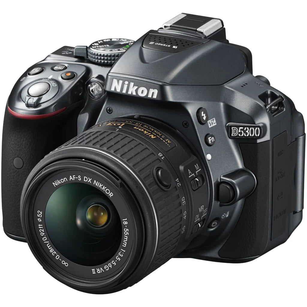 Nikon D5300 Digital SLR Camera & 18-55mm G VR II Lens (Grey) with 55-200mm VR II Lens + 64GB Card + Backpack + Battery & Charger + Tele/Wide Lens Kit