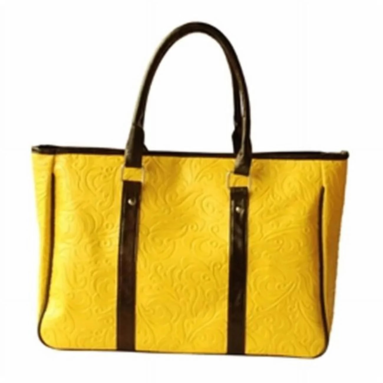 Bohemia Carved Patterns - Yellow Leatherette Satchel Bag Handbag Purse Yellow