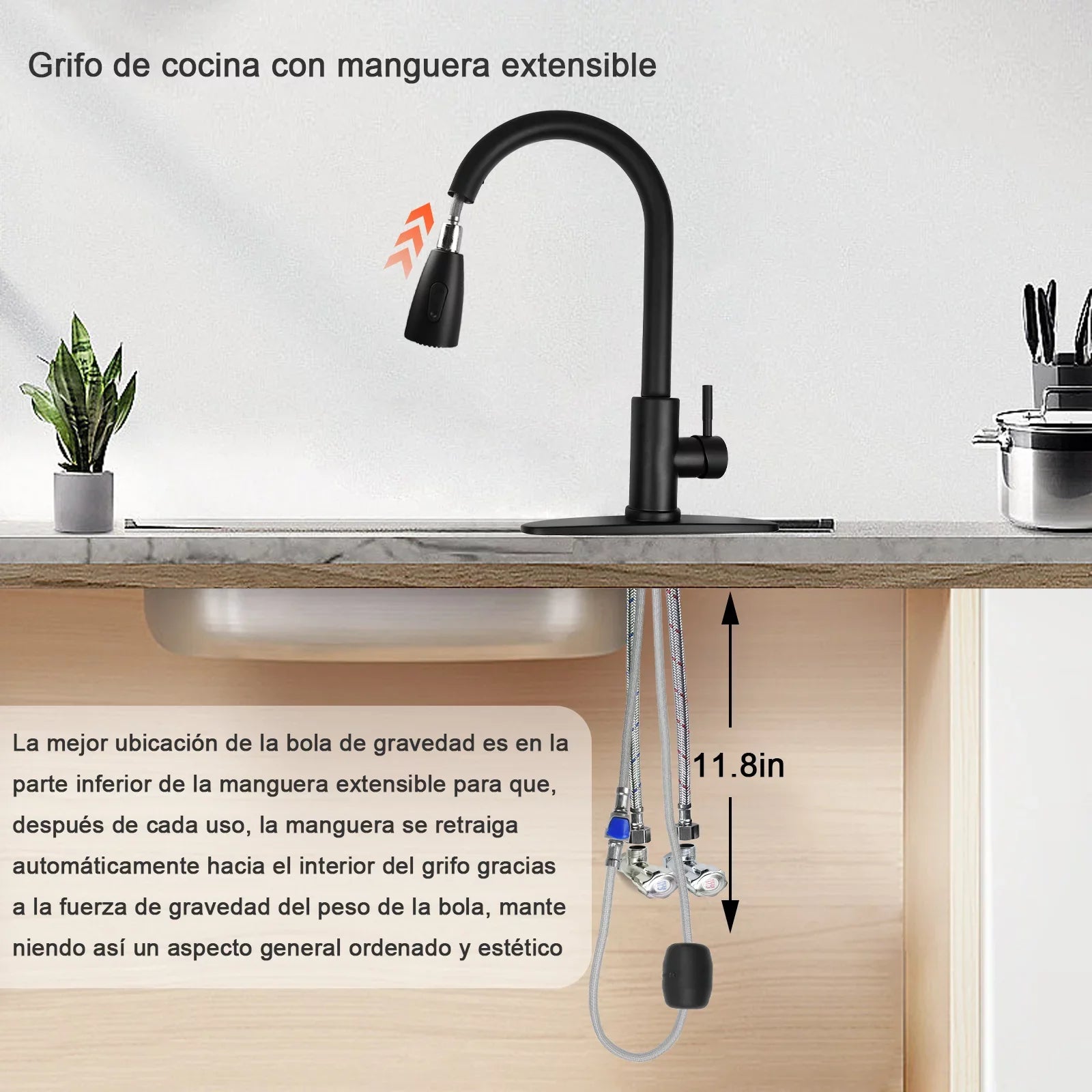 Kitchen Faucet with Pull Down Sprayer, High Arc Single Handle Kitchen Sink Faucet with Deck Plate, Commercial Modern Stainless Steel Kitchen Faucets Kitchen, RV, Bar, Silver