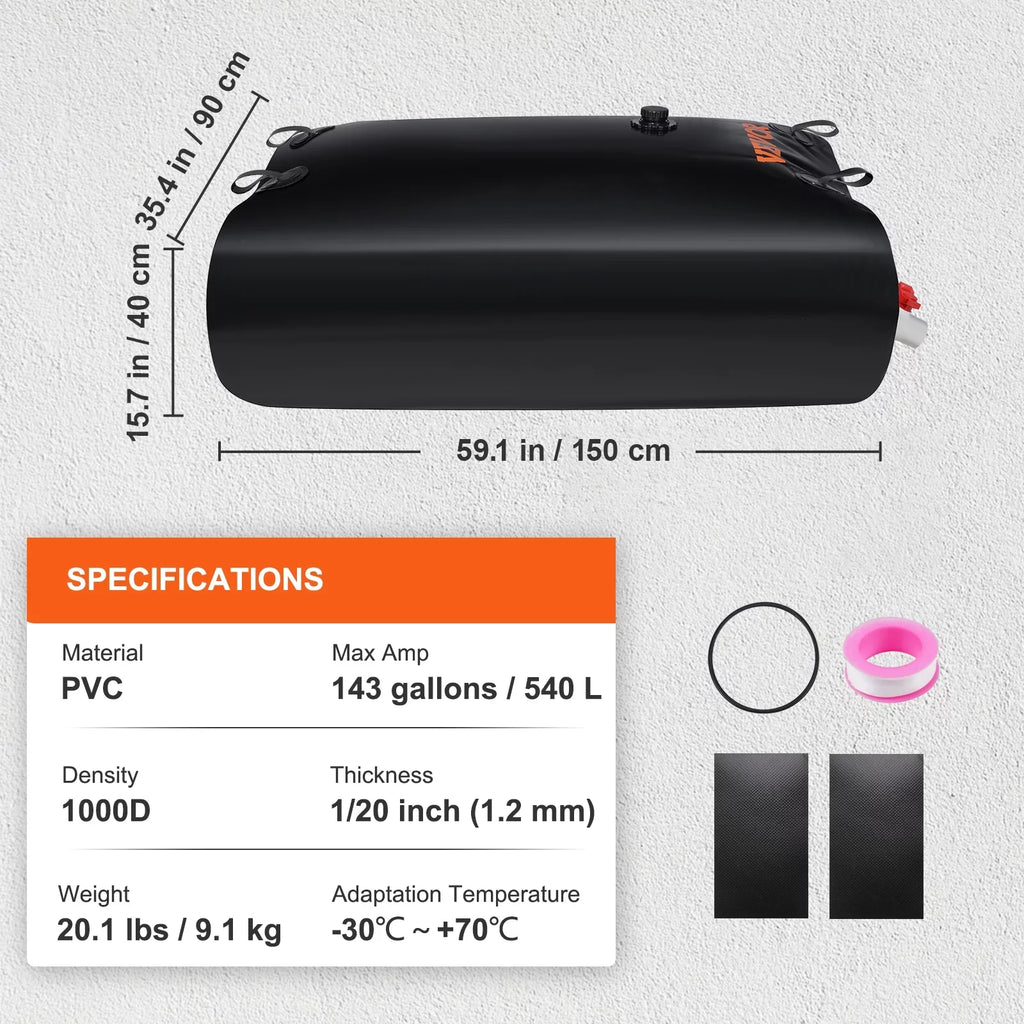 BENTISM Portable Water Storage Bladder Rainwater Bag,143 Gallon Large Capacity Water Storage Containers,1000D PVC Water Bladder Including Spigots and Overflow Kit,Water Tank