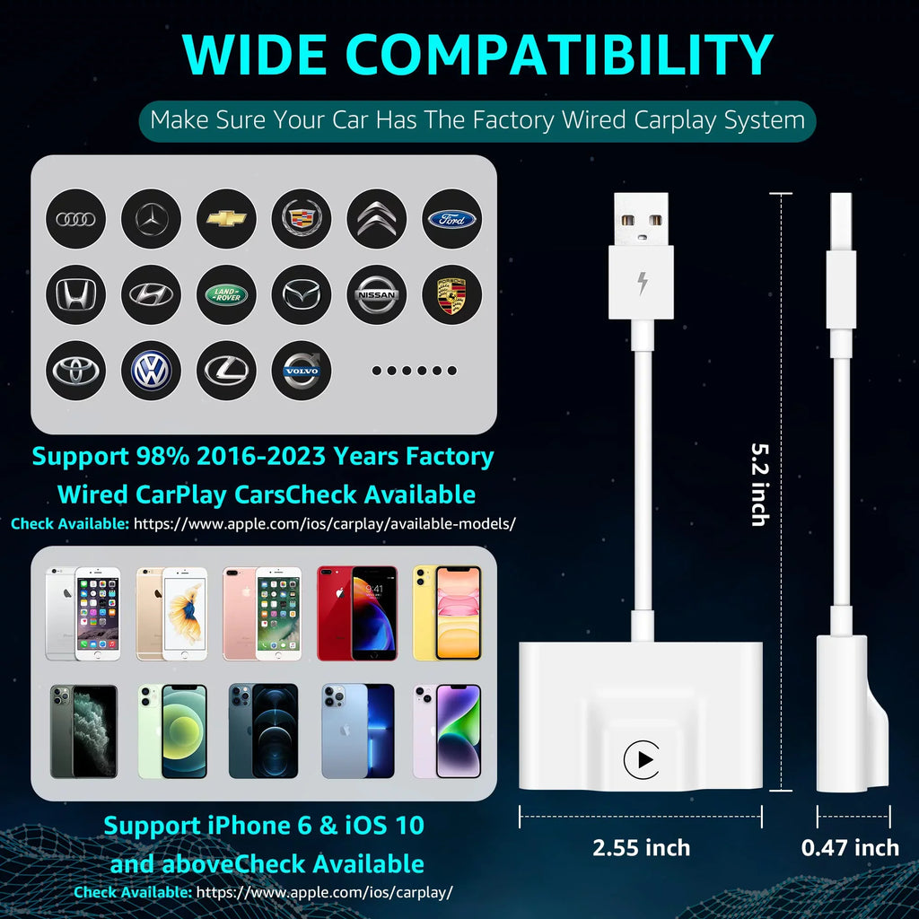 Emlimny Wireless CarPlay Adapter, CarPlay Dongle Factory Wired CarPlay Cars, Convert Wired to Wireless CarPlay, Plug & Play Auto Connect No Delay Online Update Cars
