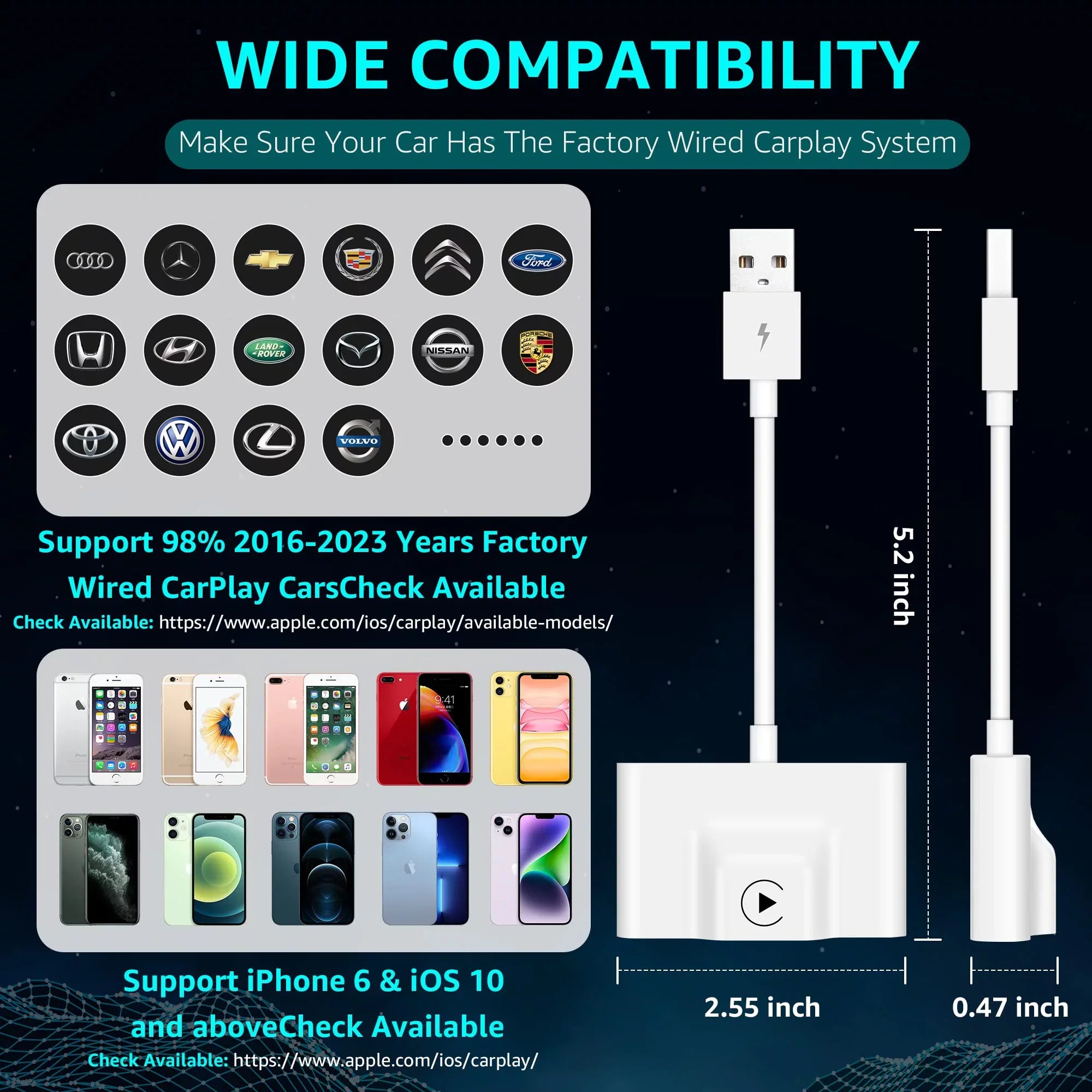 Emlimny Wireless CarPlay Adapter, CarPlay Dongle Factory Wired CarPlay Cars, Convert Wired to Wireless CarPlay, Plug & Play Auto Connect No Delay Online Update Cars