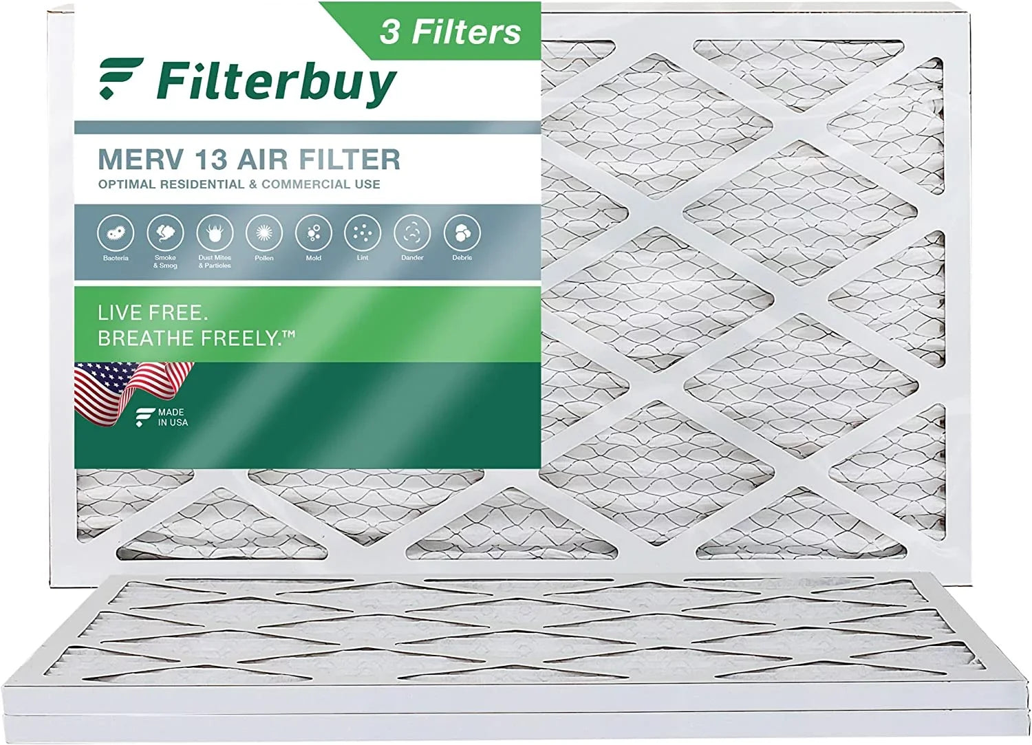 Filterbuy 20x36x1 MERV 13 Pleated HVAC AC Furnace Air Filters (3-Pack)