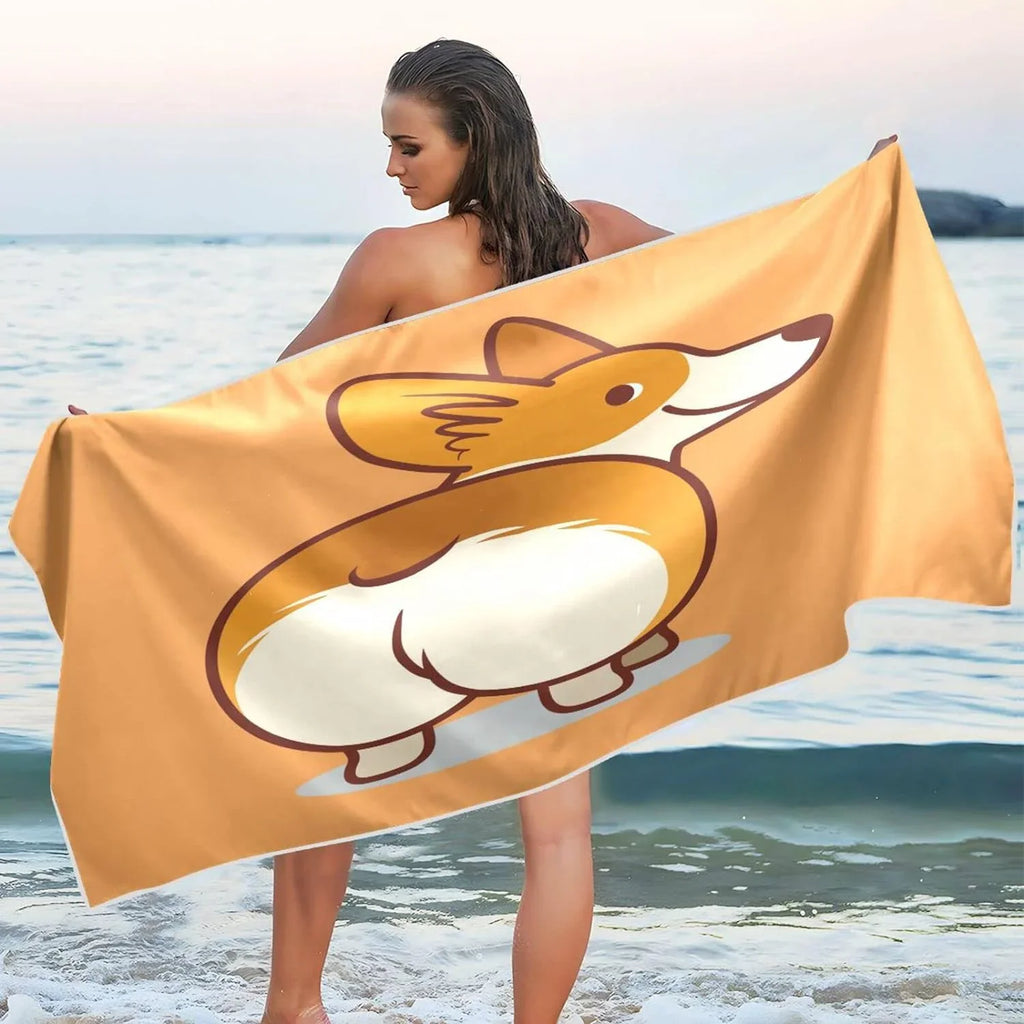 Bestwell Cute Corgi Orange Beach Towel - Super Absorbent Oversized Travel Towels - Lightweight Compact Quick Dry Towel Swimming Camping Holiday（353）