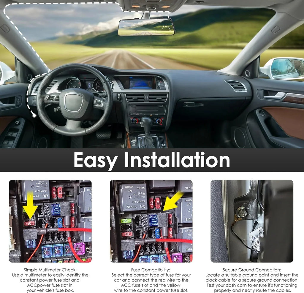Dash Cam Hardwire Kit, Type-C Full Set Hard Wire Kit Fuse P12/P12 Pro/P10 Pro Mirror Dash Cam, 12V-24V to 5V