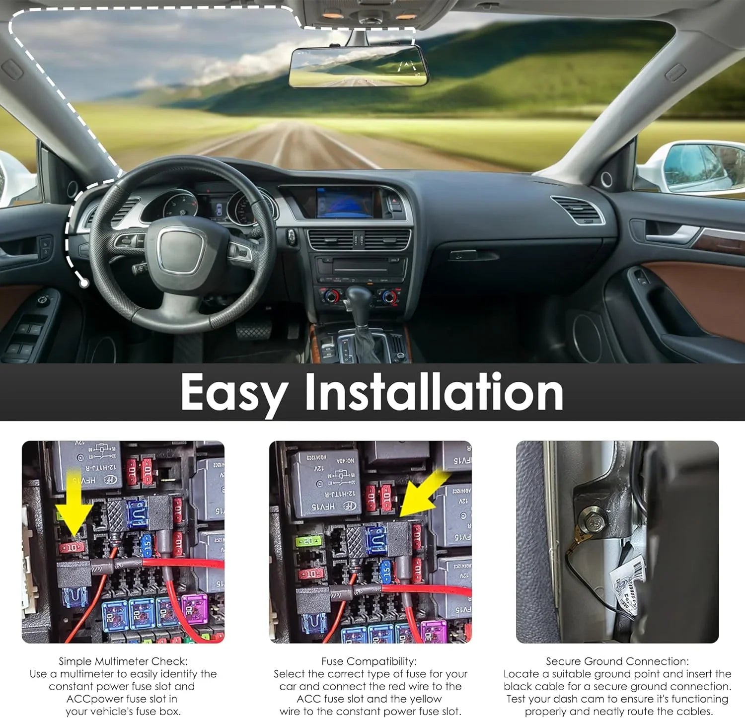 Dash Cam Hardwire Kit, Type-C Full Set Hard Wire Kit Fuse P12/P12 Pro/P10 Pro Mirror Dash Cam, 12V-24V to 5V
