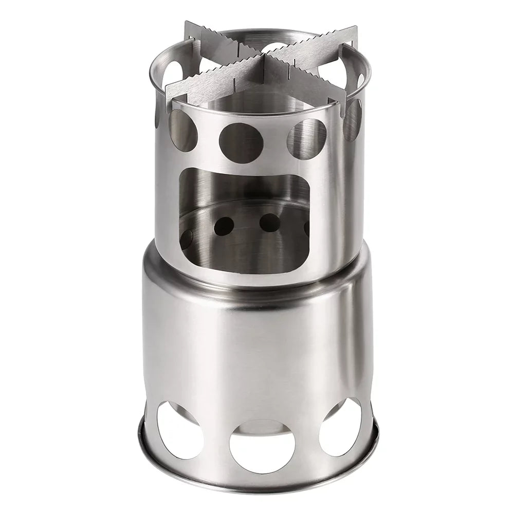 Arealer Portable Camping Stove Combo Wood Burning Stove and Cooking Pot Set Backpacking Fishing Hiking