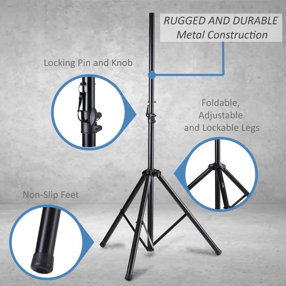 Pyle PSTK107 Dual Speaker Tripod Stand Adjustable Mount Holders Pair (2 Pack)