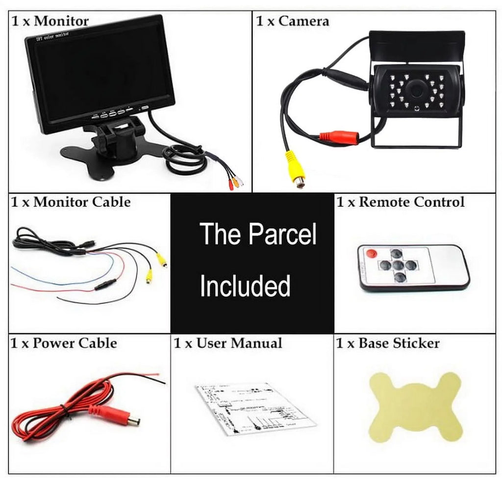12V/24V parking system 7inch TFT LCD Car Monitor IR with 18 LED camera Bus RV Car Van Truck reverse Night Vision+32 feet cable