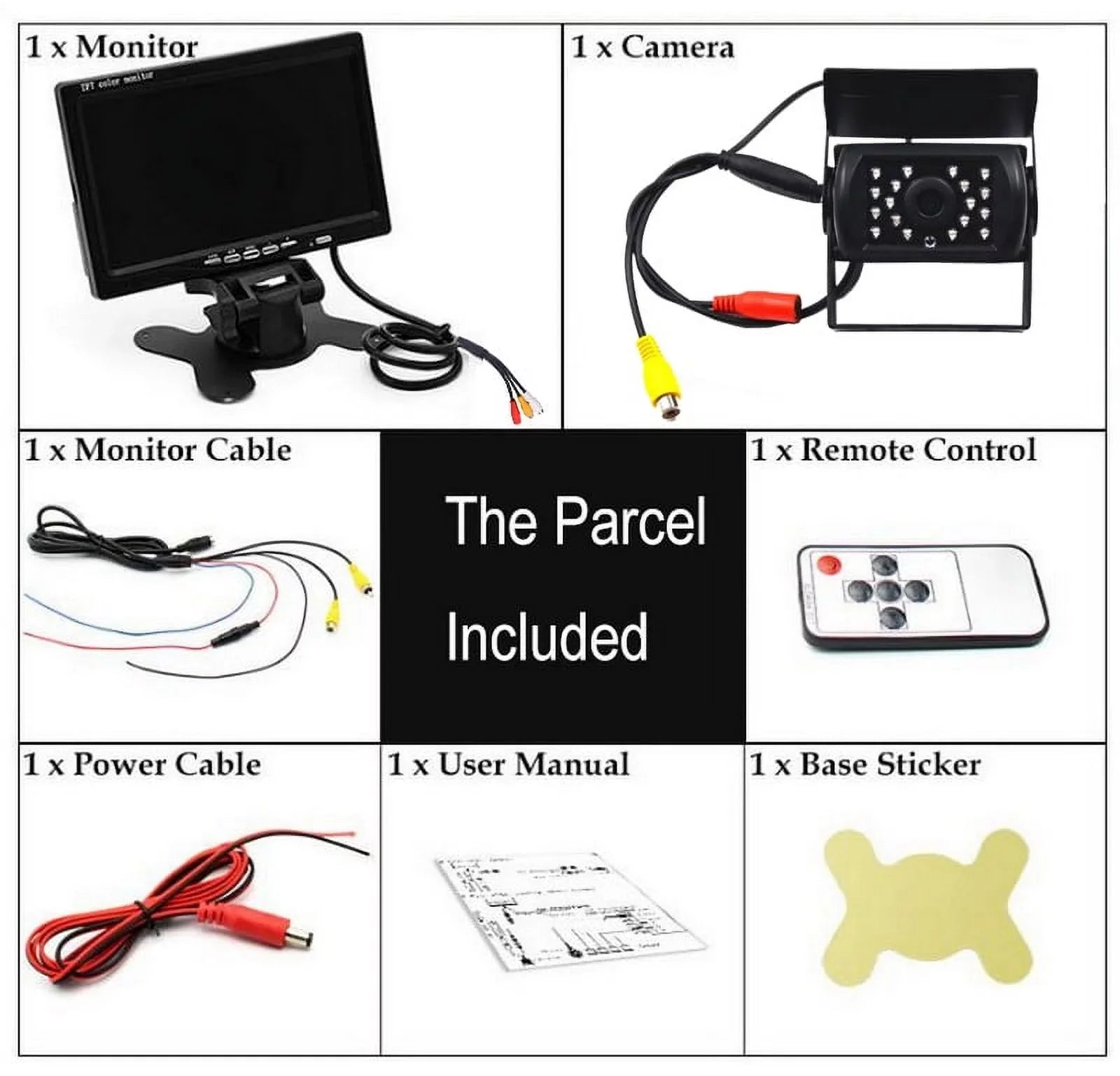 12V/24V parking system 7inch TFT LCD Car Monitor IR with 18 LED camera Bus RV Car Van Truck reverse Night Vision+32 feet cable