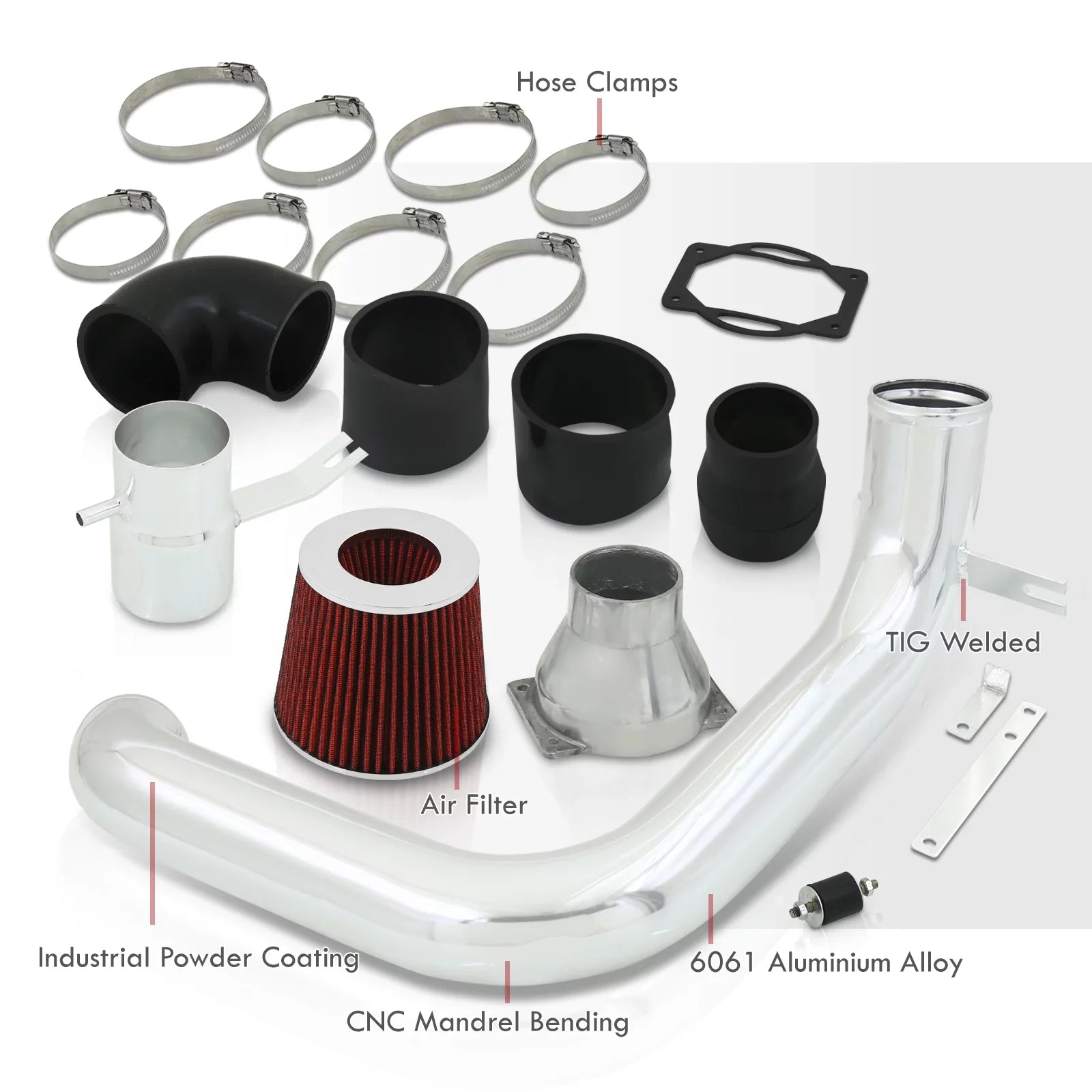 AJP Distributors Cold Air Intake CAI JDM Induction System Polish Aluminum Piping + Filter /Replacement For Mitsubishi Lancer ES LS OZ 2.0L l4 Manual Trans M/T 2002 2003 2004 2005 02 03 04 05