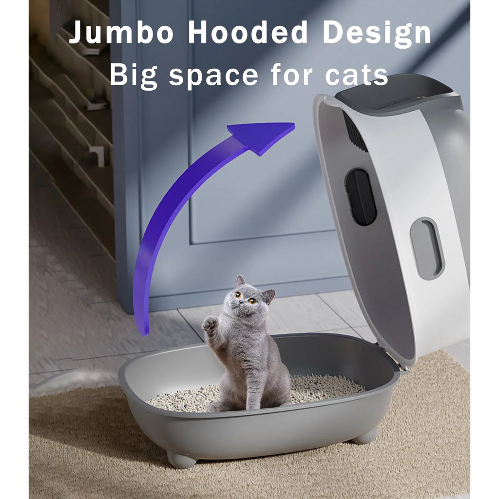 EOIVSH Large Cat Litter Box,Pets Enclosed Cat Litter Boxes,Odor Control,Jumbo Hooded,Gray,Door Isolate Smelly