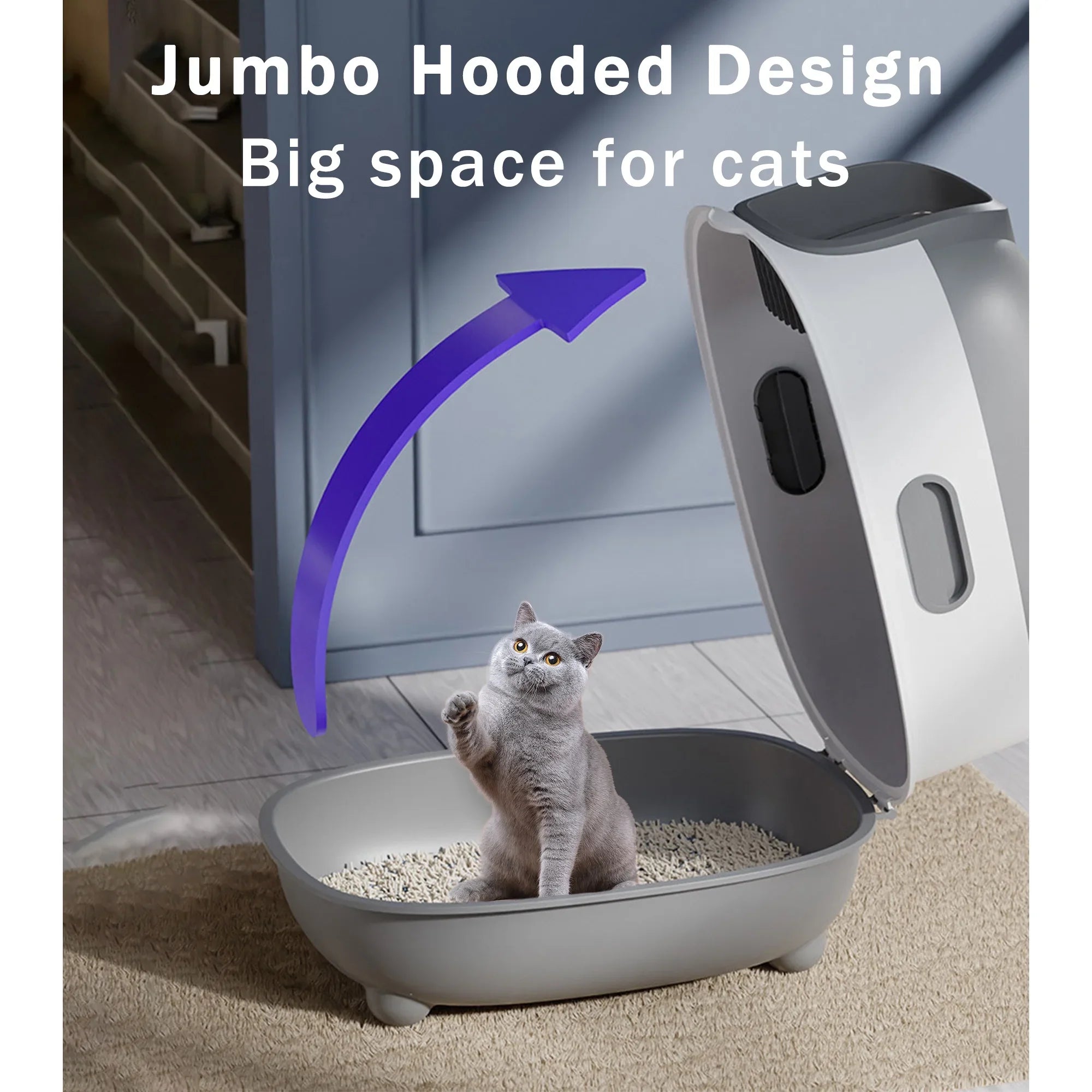 EOIVSH Large Cat Litter Box,Pets Enclosed Cat Litter Boxes,Odor Control,Jumbo Hooded,Gray,Door Isolate Smelly