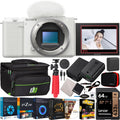 Sony ZV-E10 Mirrorless Alpha APS-C Interchangeable Lens Vlog Camera (Body, White) ILCZV-E10/W Bundle with Deco Gear Photography Case + Extra Battery + Photo Video Software & Accessories Kit