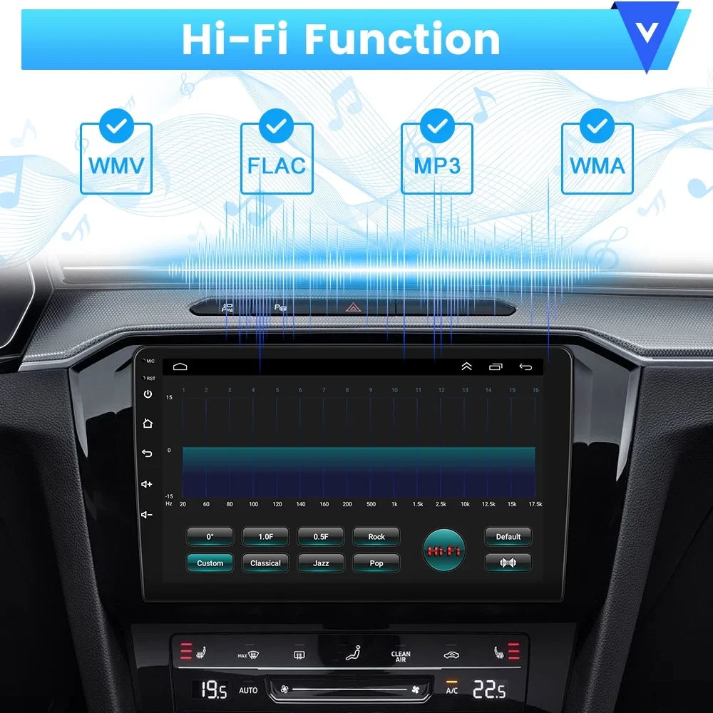 Podofo 2+64G Universal 9'' Double Din Car Stereo Radio Wireless Carplay Android Auto Mirror Link Touch Screen 1080P Car Multimedia Player Bluetooth USB WIFI GPS FM, Microphone&AHD Backup Camera
