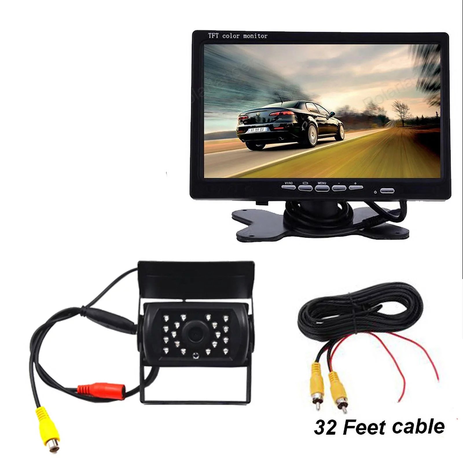12V/24V parking system 7inch TFT LCD Car Monitor IR with 18 LED camera Bus RV Car Van Truck reverse Night Vision+32 feet cable