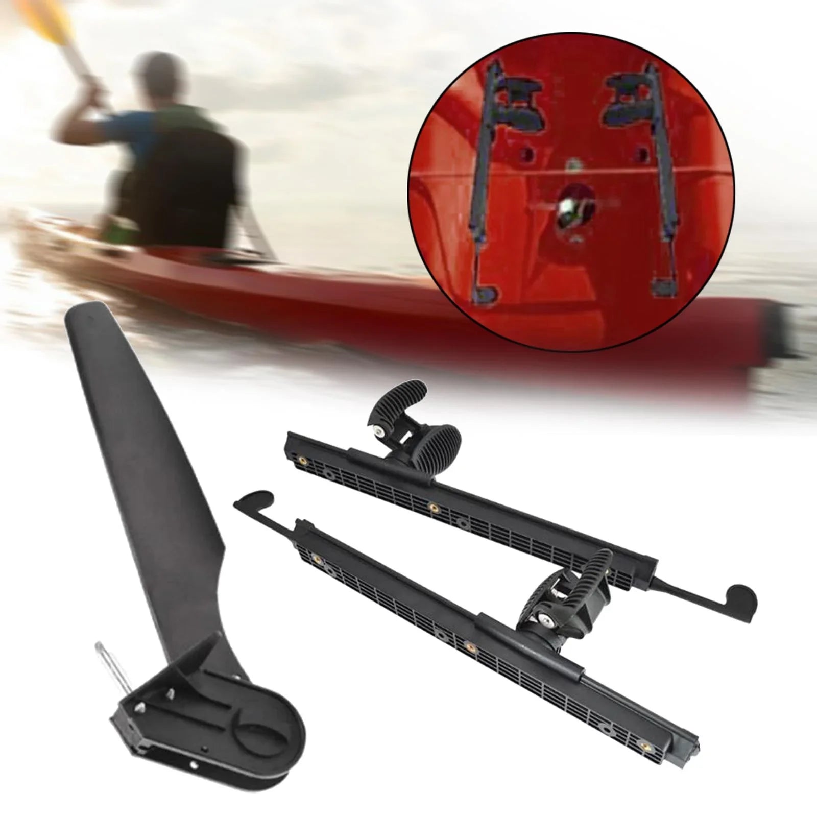 kesoto Kayak Rudder Kayak Foot Pegs Vessel Tail Watercraft Rudder with Foot Brace Pedals Fishing Craft Canoeing Marine Accessories