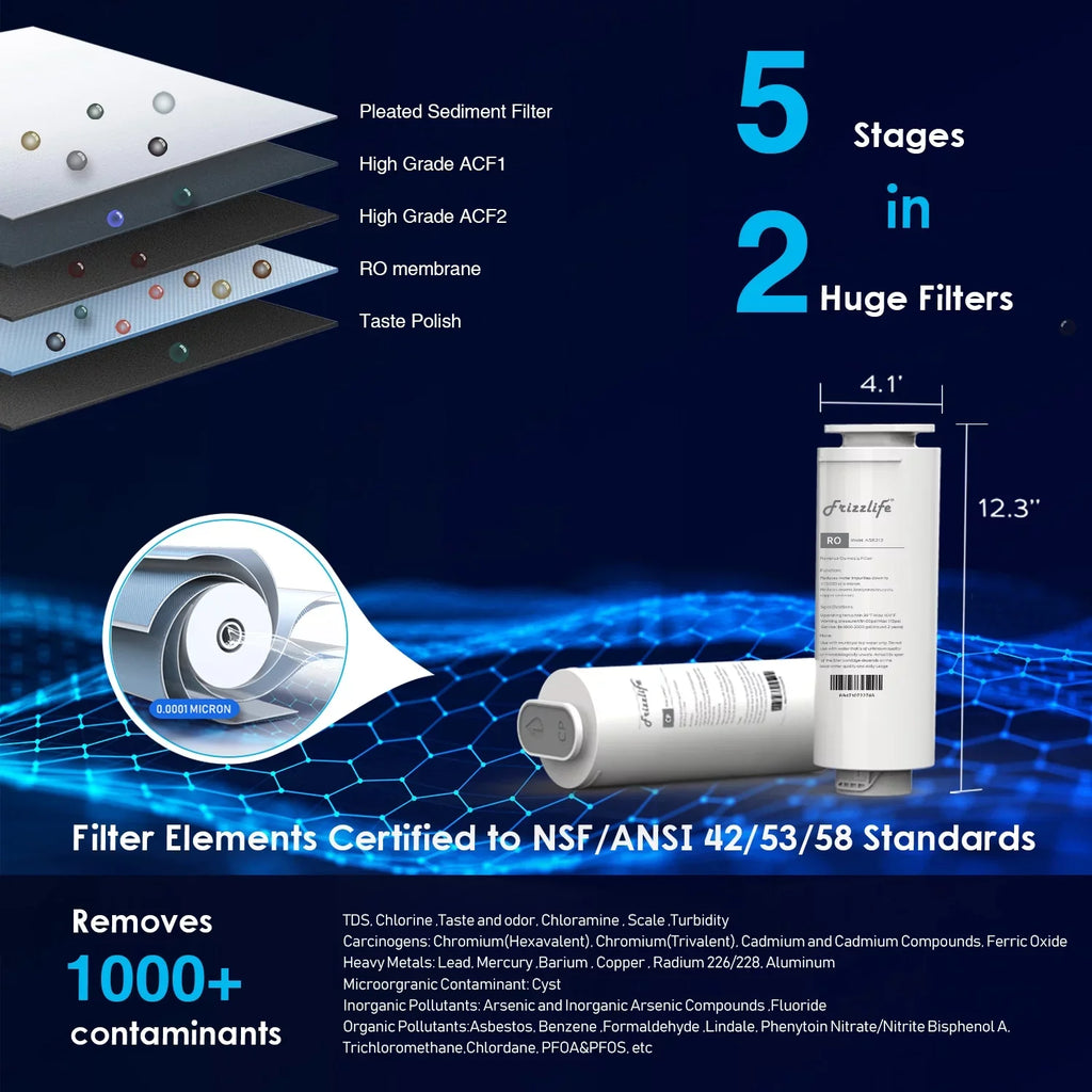 Frizzlife 500 GPD Reverse Osmosis Water Filtration System, Model PD500