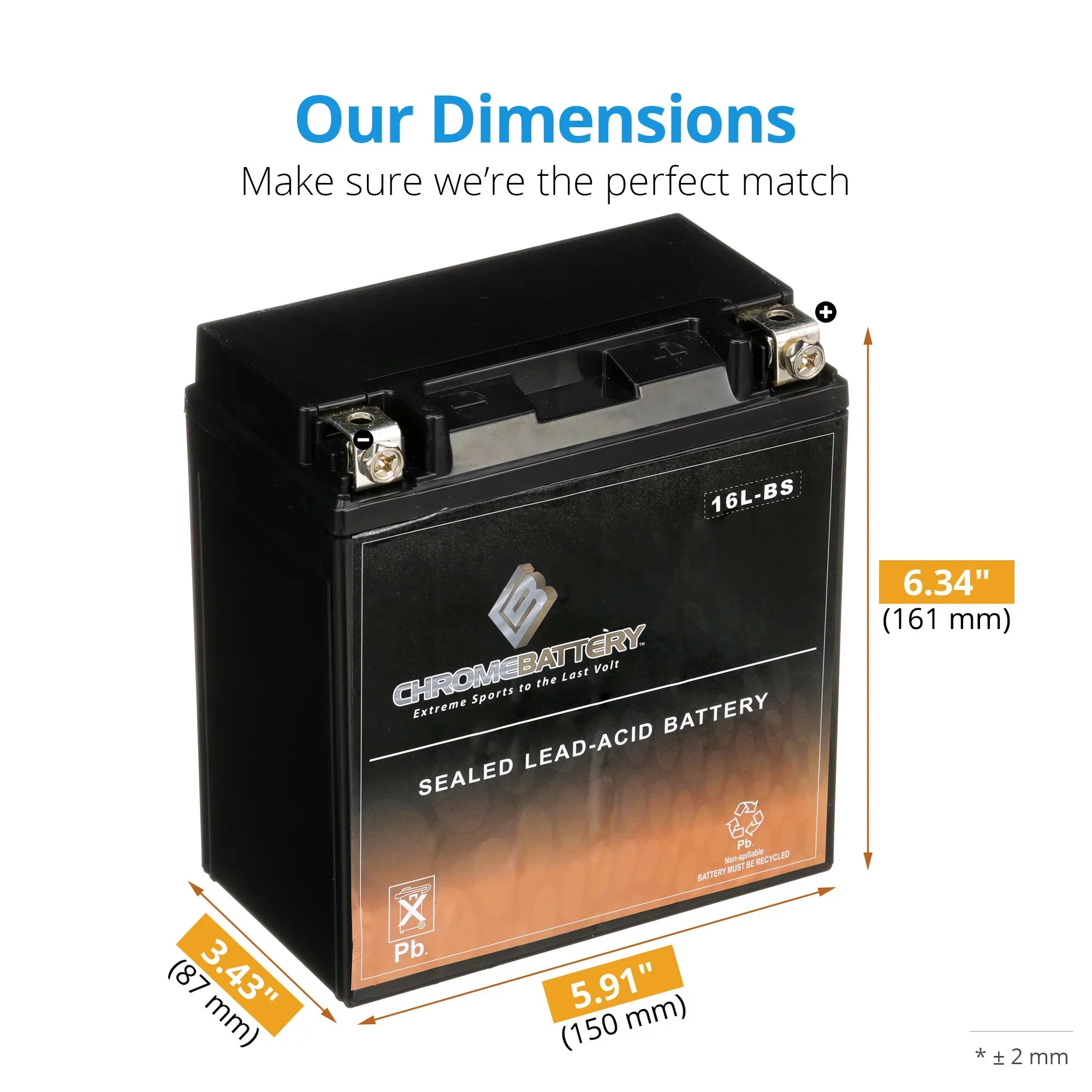 Chrome Battery Ytx16L-Bs Jet Ski Battery Brp Sea-Doo All Other Models 1995 Replaces Es-16Clb