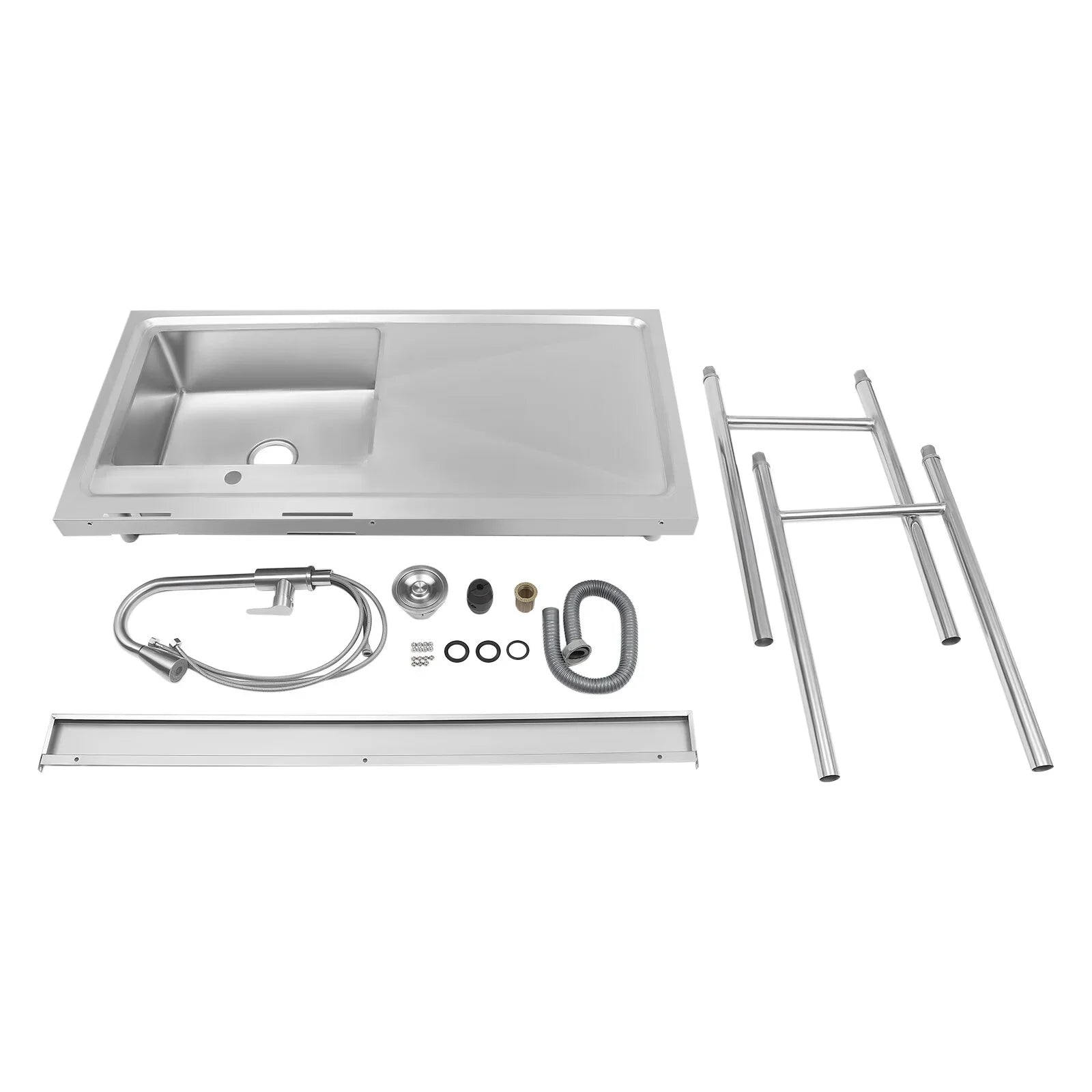 Aiqidi 47" Freestanding Stainless Steel Utility Sink, 1 Compartment Commercial Restaurant Kitchen Sink Washing Hand Basin w/Catering Prep Table & Pull-Out Faucet & Drainpipe