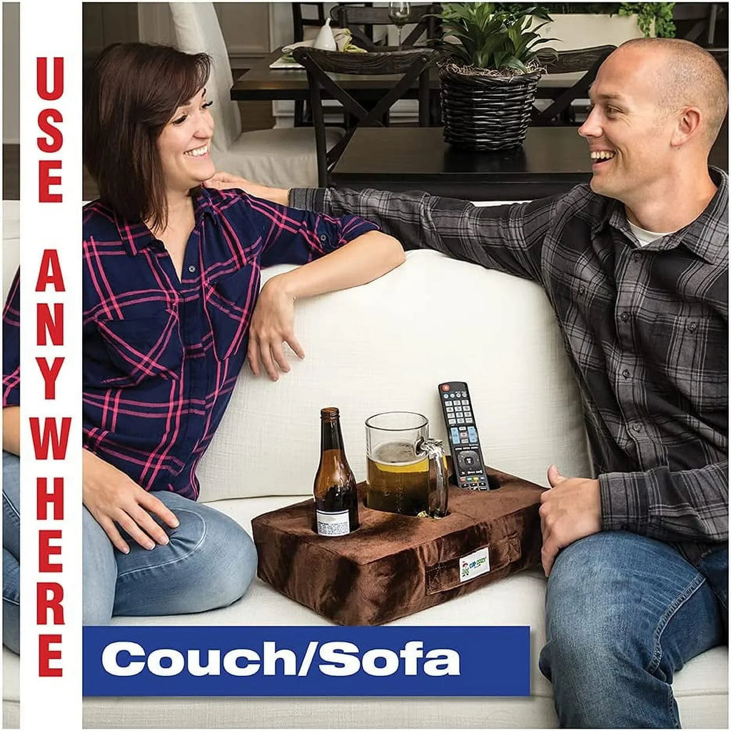 Cup Cozy Pillow (Black Faux Leather) *As Seen on TV*- The World's BEST Cup Holder. Keep drinks close and prevent spills. Use it anywhere-Couch, floor, bed, man cave, car, RV, park, beach and more!