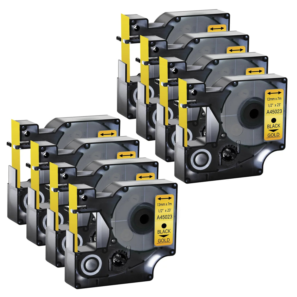 GREENCYCLE 8PK DYMO D1 Label Tape 45023 12mm 7m Black on Gold LabelManager LabelPoint LabelWriter Label Maker