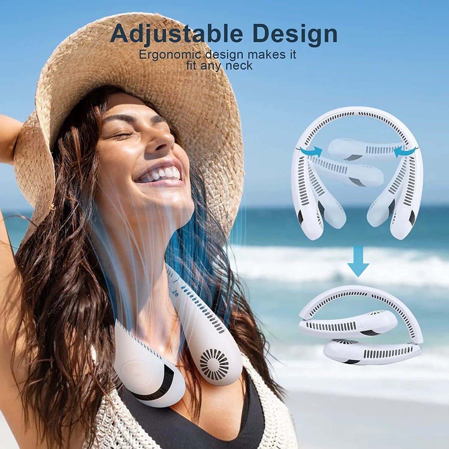 Morttic Portable Neck Fan, Foldable Bladeless Fan Wearable Personal Fan Hands Free Cooler Fan 5000 mAh 3 Speeds, 360 Degrees Airflow USB Rechargeable Fan Perfect Outdoor Travel Sport (White)