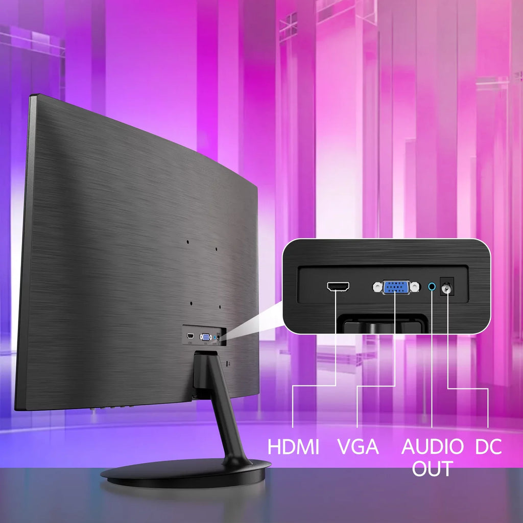 Fiodio 24" Curved FHD 1080P 75Hz Refresh Rate LED Monitor HDMI VGA Ports with Speakers, VESA Wall Mount Ready (HDMI Cable Included)