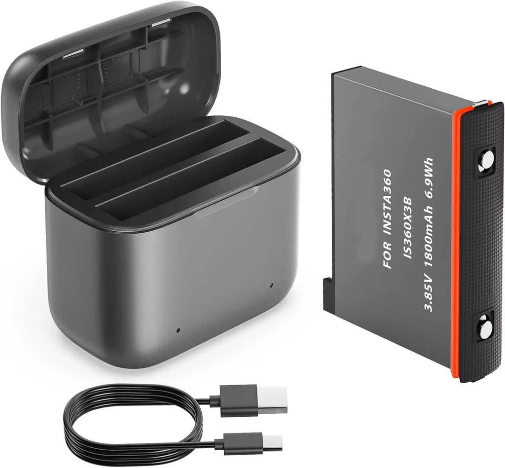 2 Channel Battery Charging Station & One Battery Insta360 x3 Camera 1800mAh High Capacity, Charger Station with Misro SD Card Slots
