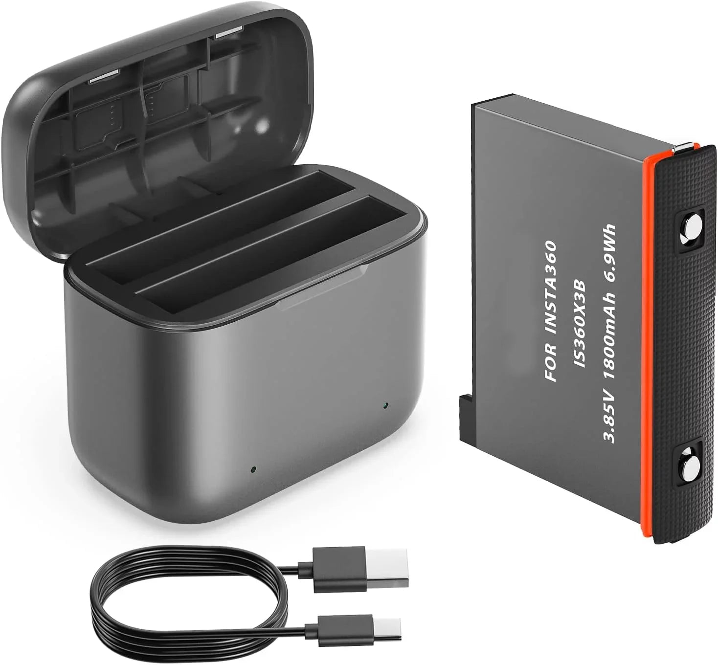 2 Channel Battery Charging Station & One Battery Insta360 x3 Camera 1800mAh High Capacity, Charger Station with Misro SD Card Slots