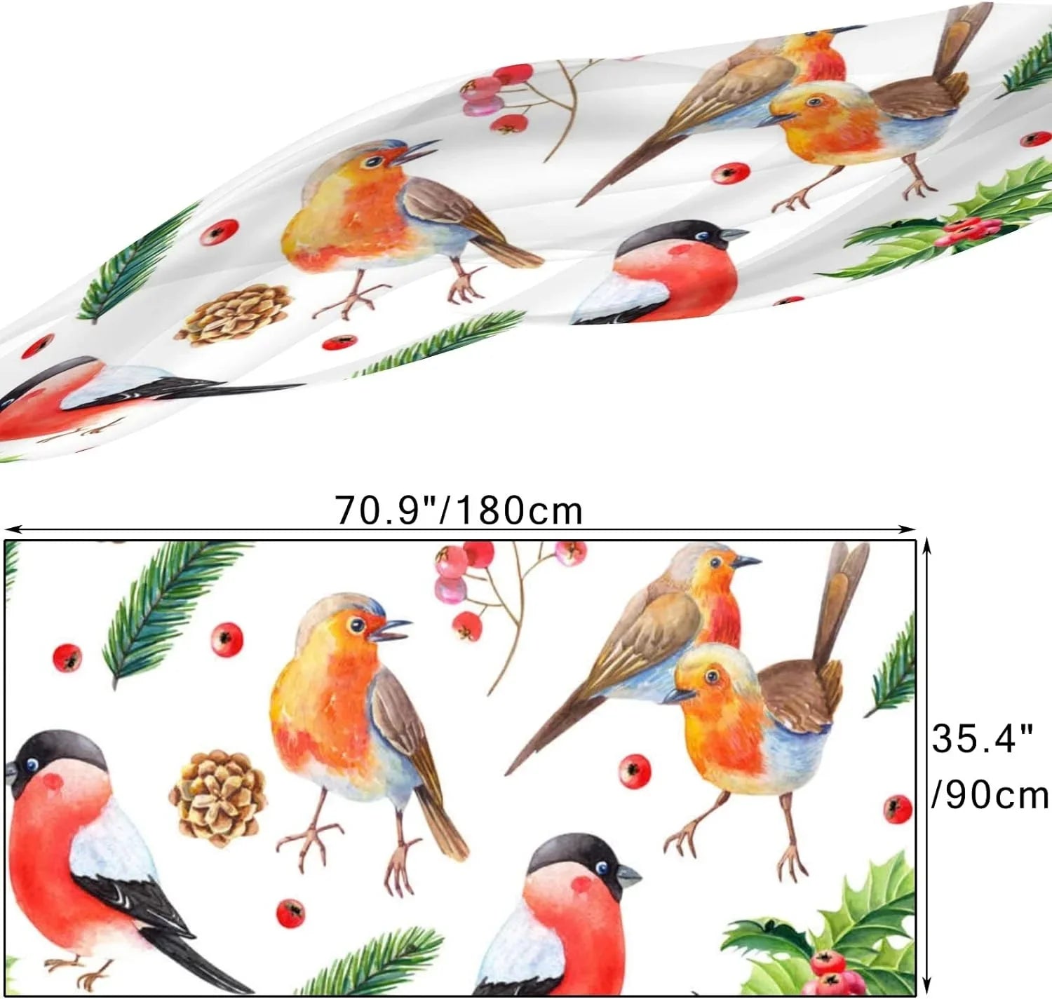Hyjoy Christmas Watercolor Bird with Leaves Long Silk Neck Scarf Lightweight Shawl Wrap Scarves Women Girls