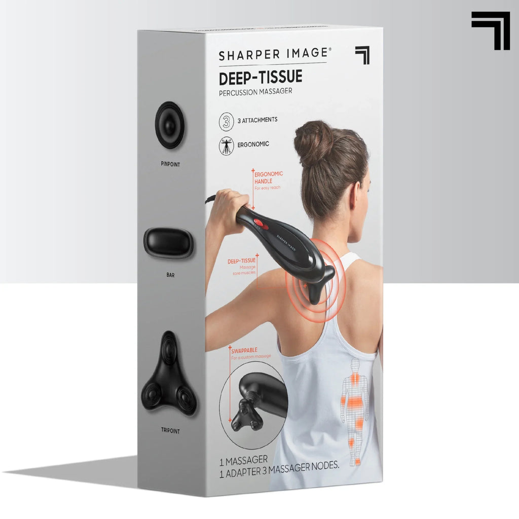 Sharper Image® Deep-Tissue Massager with Swappable Heads, Personal Massage Neck and Back with Kneading and Soothing Heat, Relaxation and Calming Sensation, Interchangeable Nodes