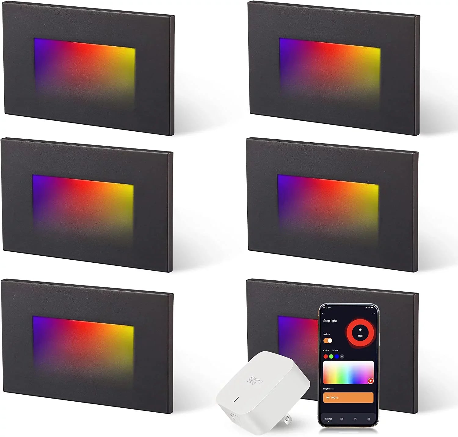 120V Indoor Outdoor Smart LED Step Lights, RGBCW Color Changing Stair Lights,3W 2700K-6500K,Hub Included, with and Google Home Assistant, 6 Pack